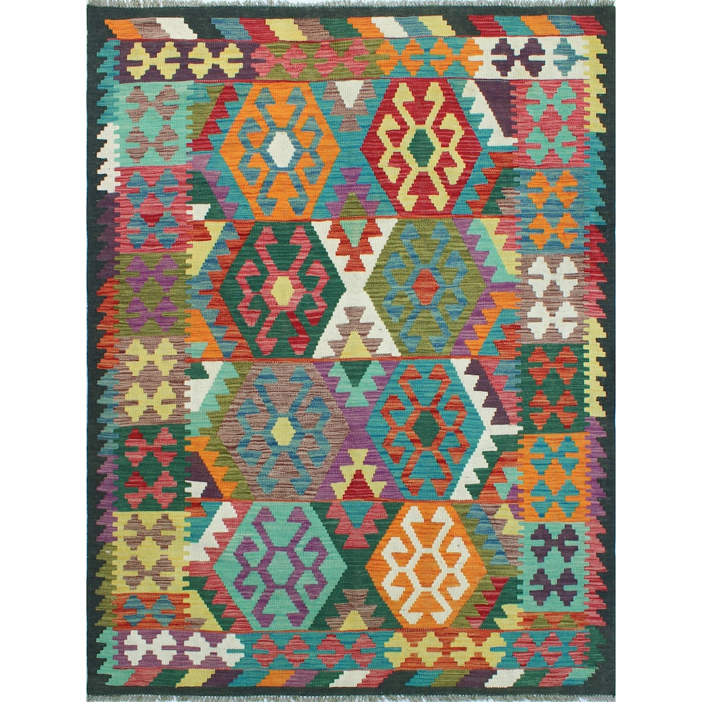 Flatweave Maline Black/Green Rug - 4'9" x 6'4"