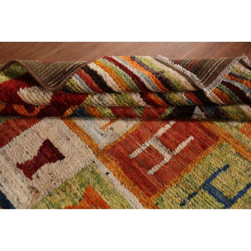 Striped Geometric Moroccan Oriental Area Rug Hand-Knotted Wool Carpet - 6'8" x 9'7"