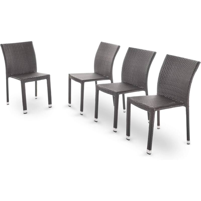 Roomfitters Outdoor Rattan Dining Chair Set of 4, Stackable Armless Patio Chairs, Weather-Resistant Design