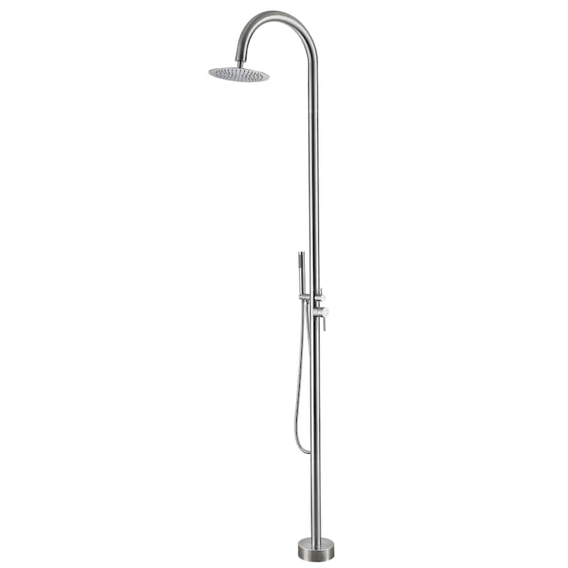 Freestanding Outdoor Shower System, Outdoor Shower Fixtures with Shower Head and Handheld - Brushed Nickel