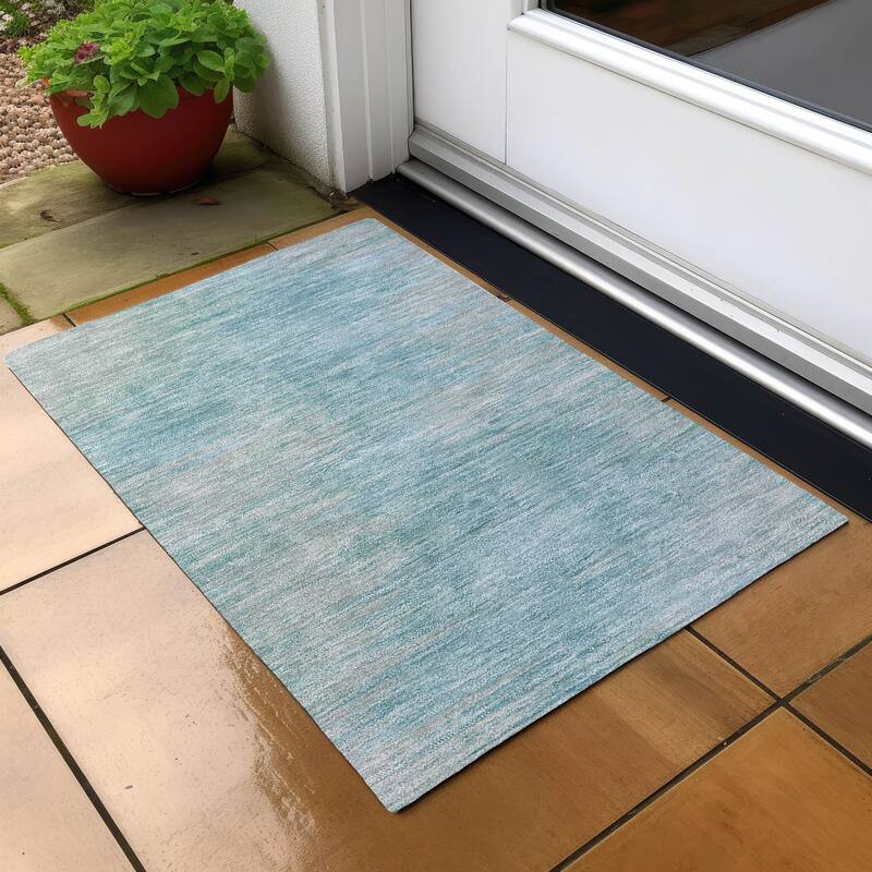 Machine Washable Indoor/ Outdoor Chantille Solid Ombre Rug - 1'8" x 2'6" - Aqua