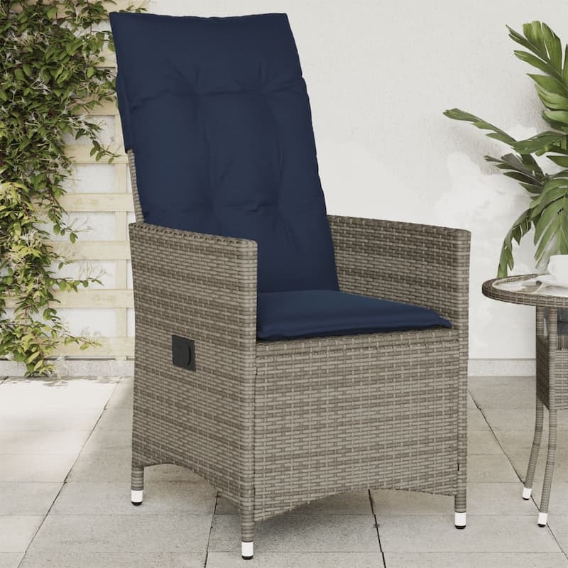 vidaXL Reclining Patio Chair with Cushions Outdoor Garden Gray Poly Rattan - 22 x 23.2 x 36.2 - Grey Without footrest