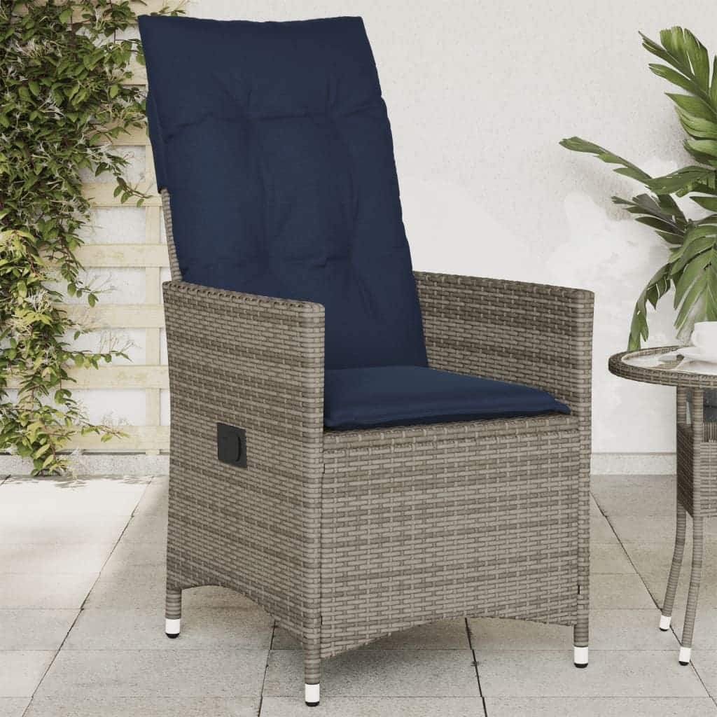 vidaXL Reclining Patio Chair with Cushions Outdoor Garden Gray Poly Rattan - 22 x 23.2 x 36.2