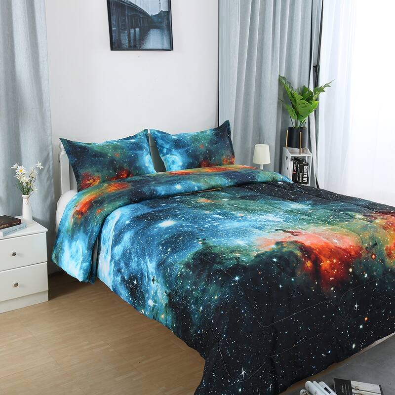 3pcs Galaxies Blue Comforter All-season Down Quilted Duvet