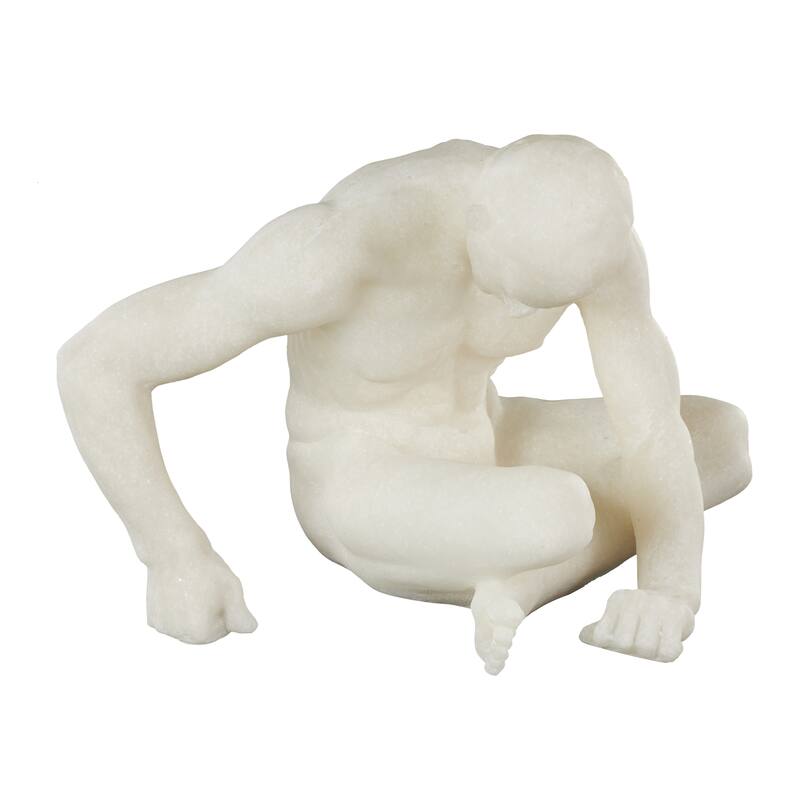 White Polystone Sitting People Decorative Sculpture with Shimmer - White