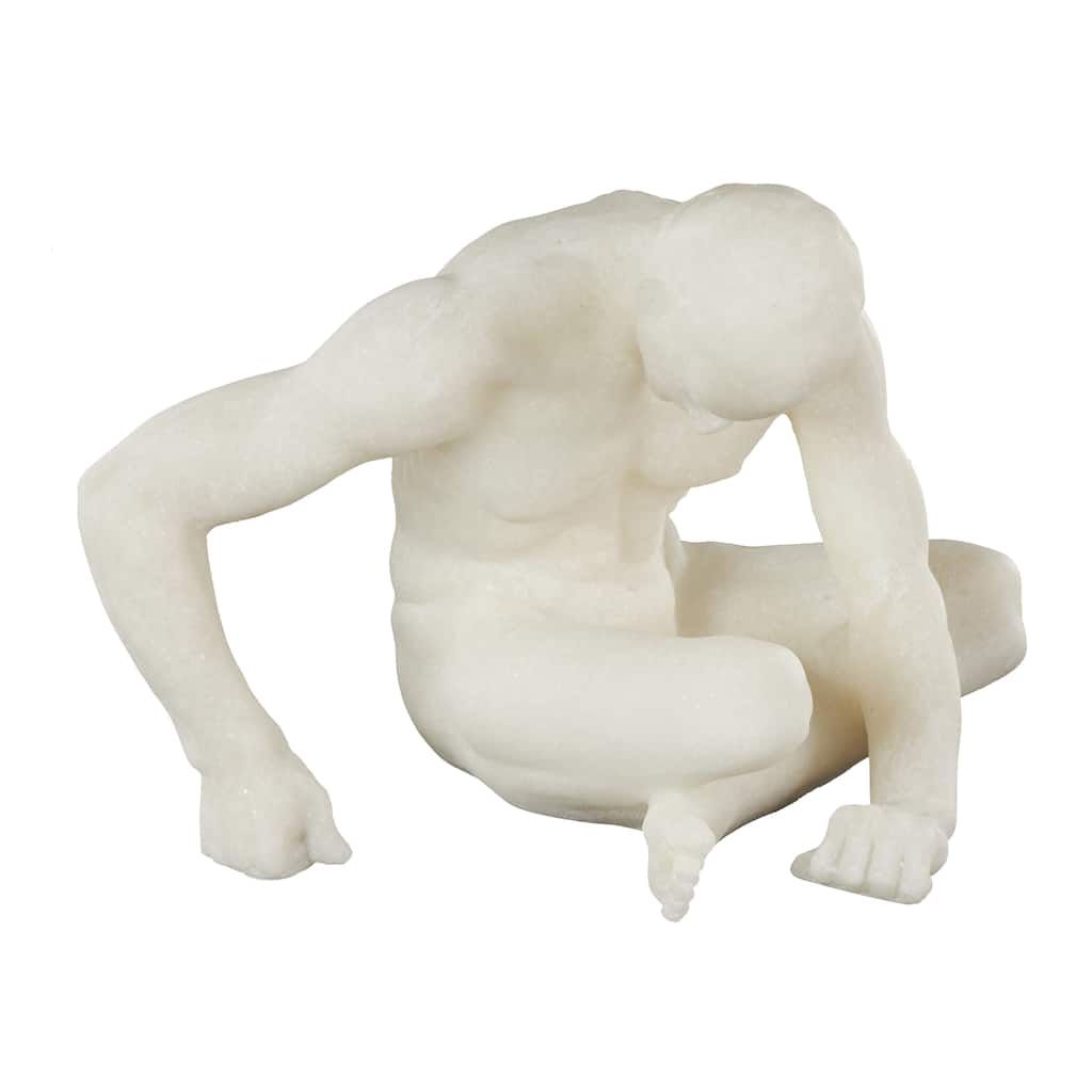 White Polystone Sitting People Decorative Sculpture with Shimmer