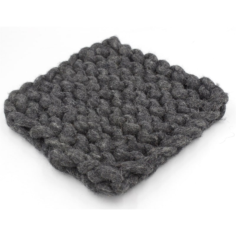 Chain Knitted Trivet CHAROCAL 8x8 Wool - A - CHARCOAL