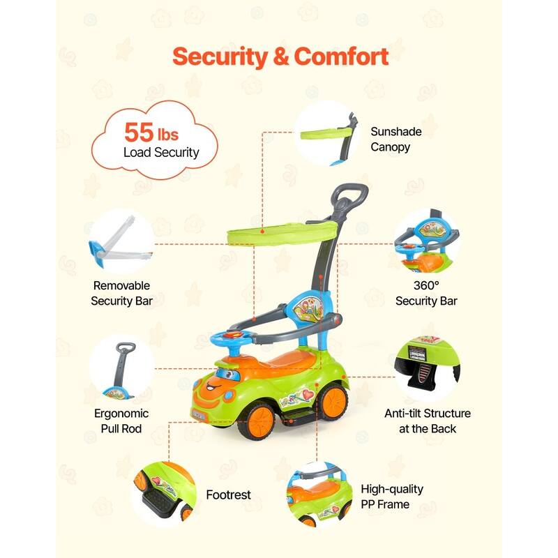 Green PP 3-in-1 Ride-On Toy Car with Lights, Music and Storage - 32.7 x 16.5 x 34.6 in