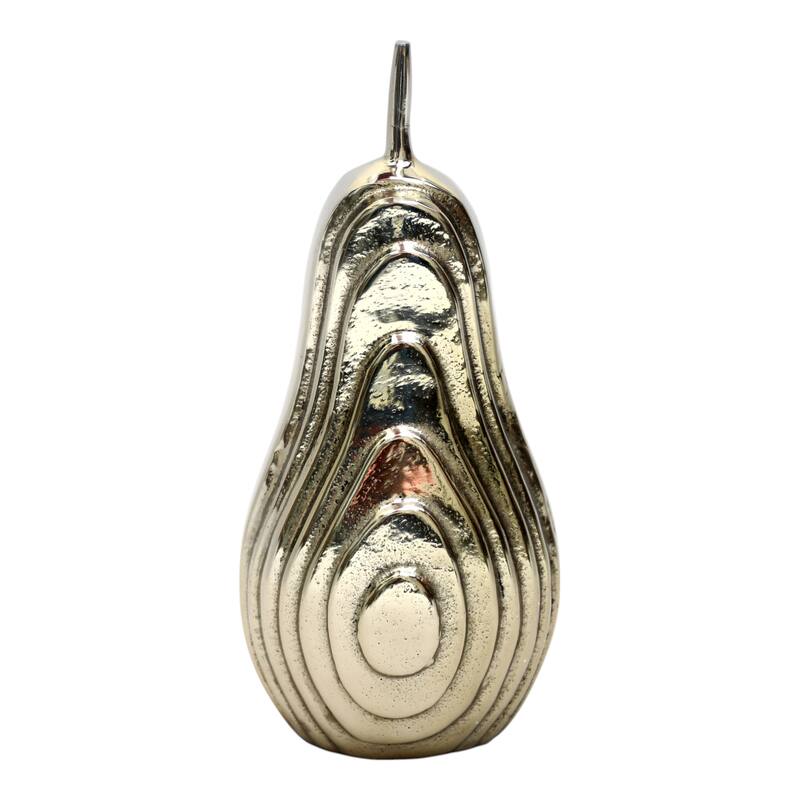 Aluminum Oval Pear Sculpture with Modern Textured Design - 8" Gold - 4" x 4" x 8"