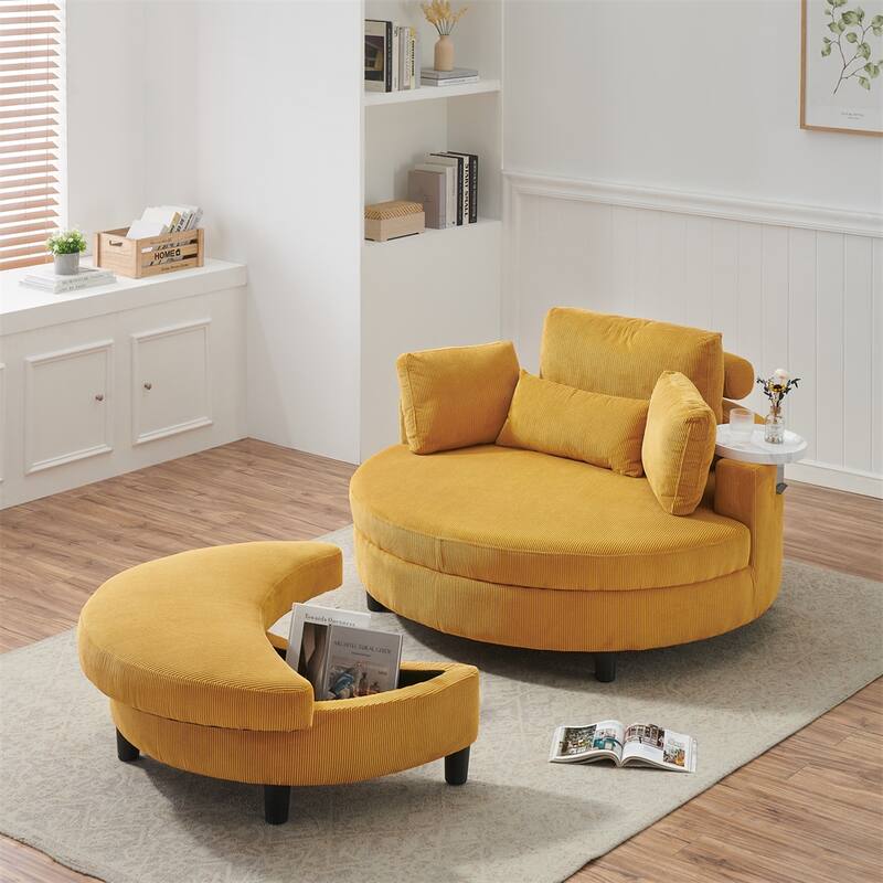 51" Fabric Sofa with Throw Pillows,Waist Pillow and Ottoman