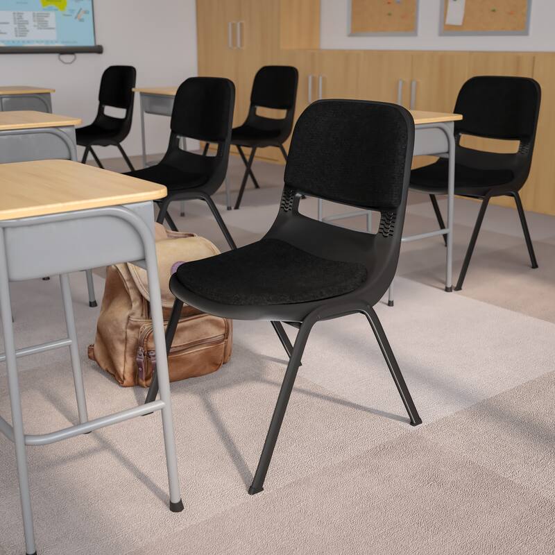 880 lb. Capacity Padded Ergonomic Shell Stack Chair with Metal Frame - Black
