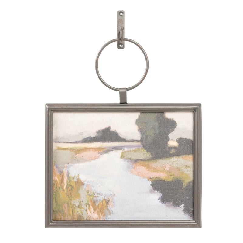 Modern Metal Framed Landscape Wall Art with Hanging Bracket