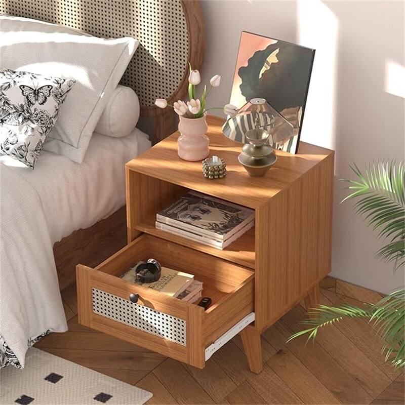 End Table with Drawers and Open Shelf,