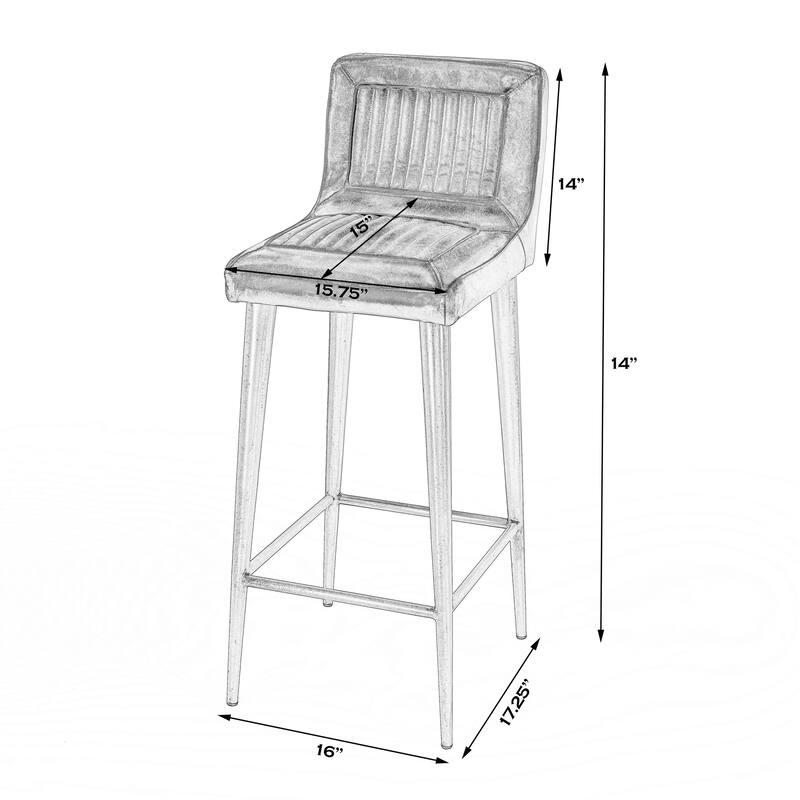 Maxwell 32 in. Seat Height Leather and Iron Bar Height Stool with Back