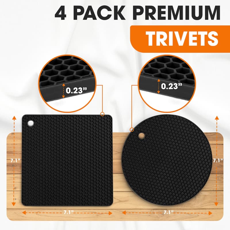 Cheer Collection Silicone Trivets Set of 4 Flexible Heat Resistant Kitchen Mats for Hot Pots and Pans