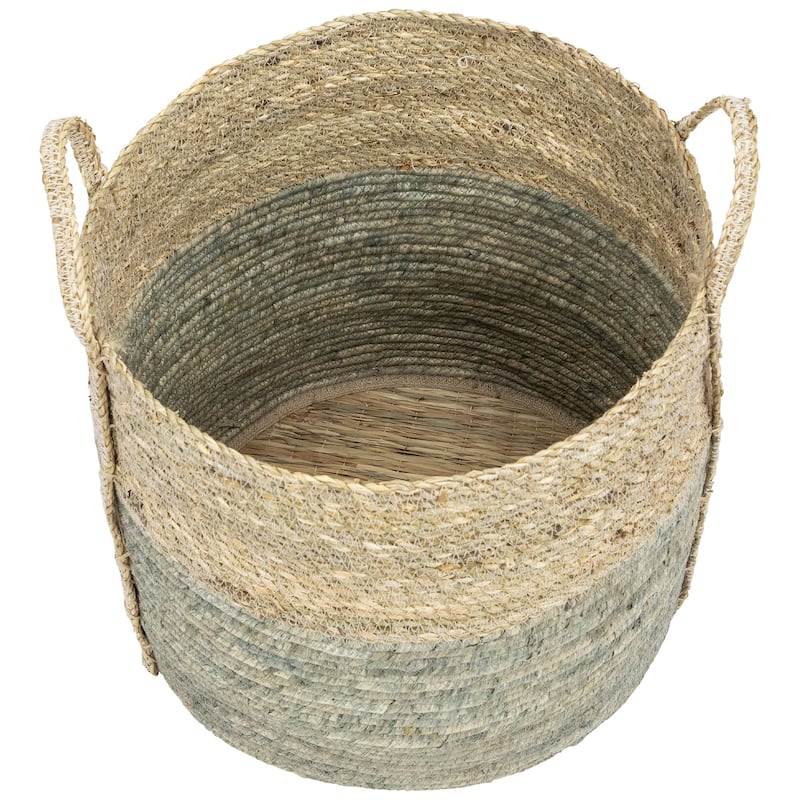 Set of 3 Round Tall Woven Seagrass Storage Baskets with Handles 16.25"