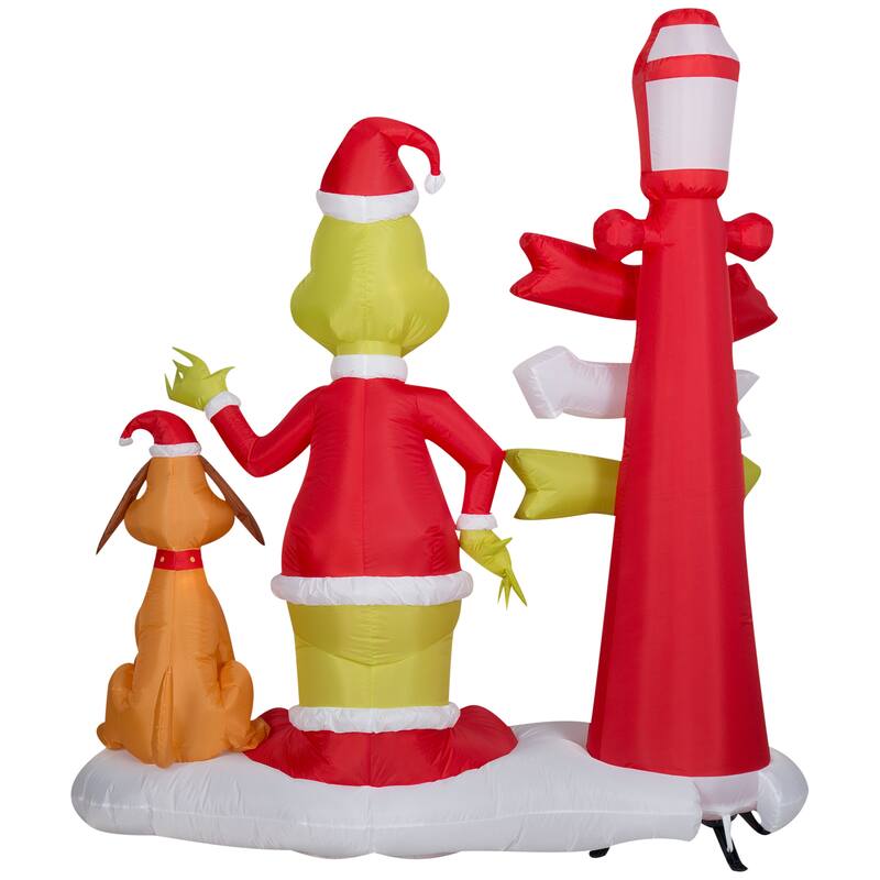 Gemmy Christmas Inflatable Grinch and Max with Lamp Post, 6 ft Tall