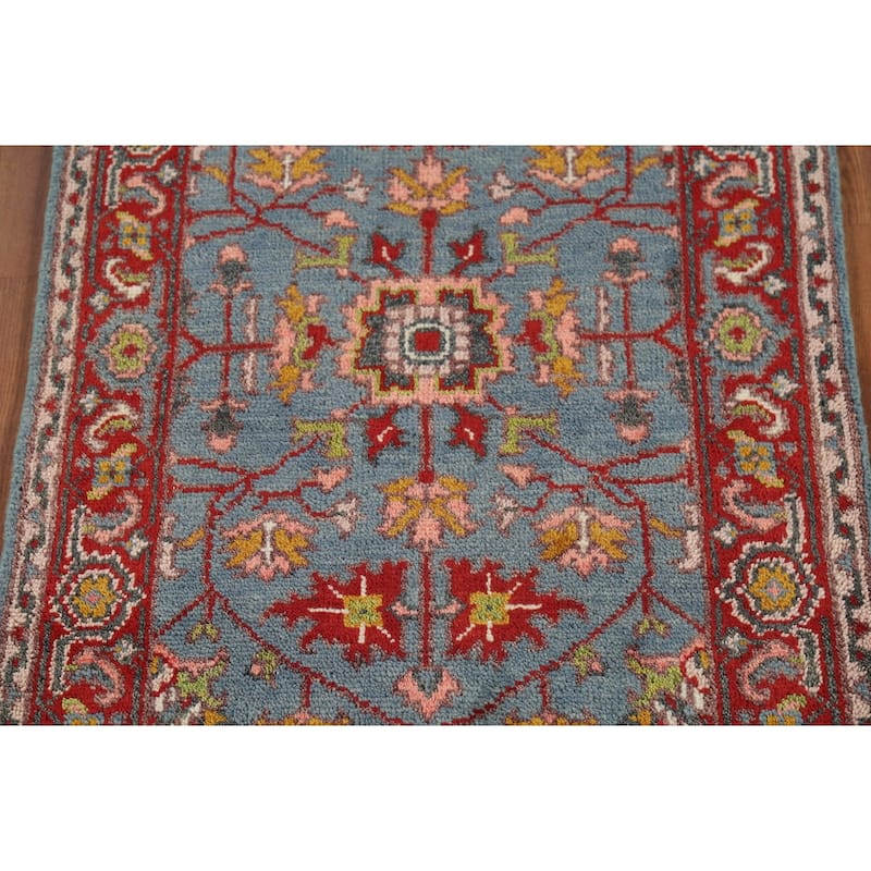 Blue Floral Oushak Indian Accent Rug Handmade Wool Carpet - 2'10"x 4'11"