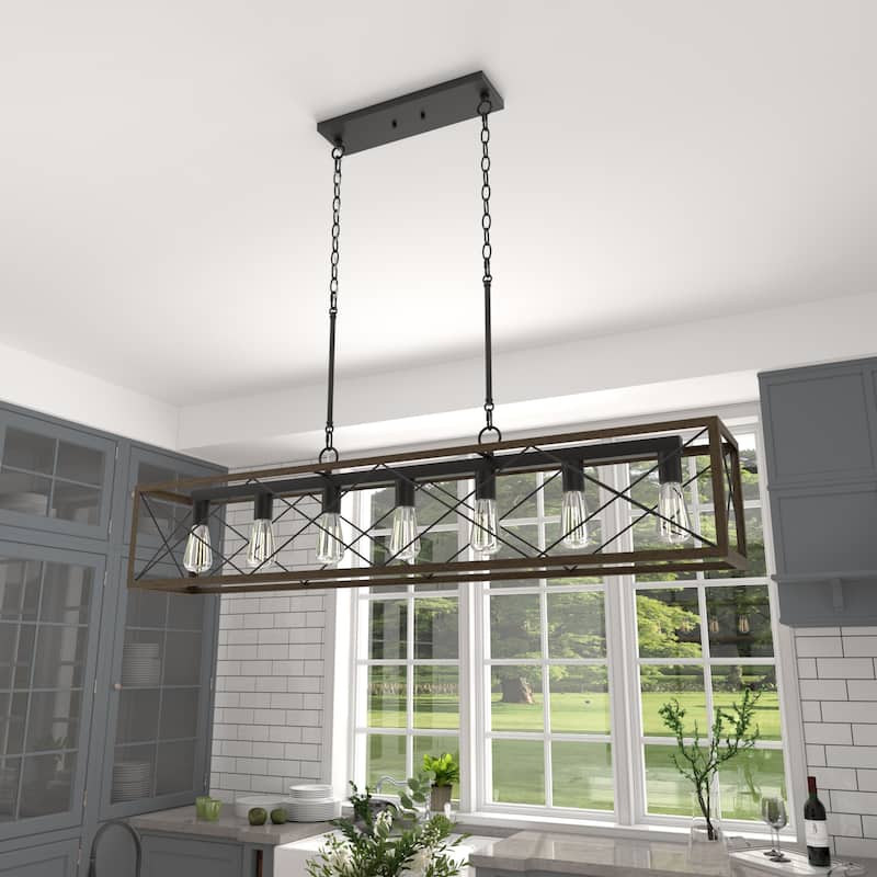 Farmhouse 7-light Linear Rectangle Chandelier - 48