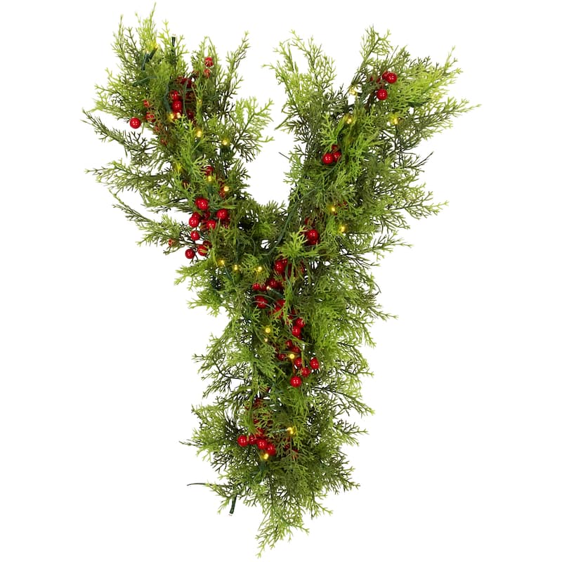Lighted Artificial Cedar "JOY" Christmas Decoration - 24" - Warm White LED Lights