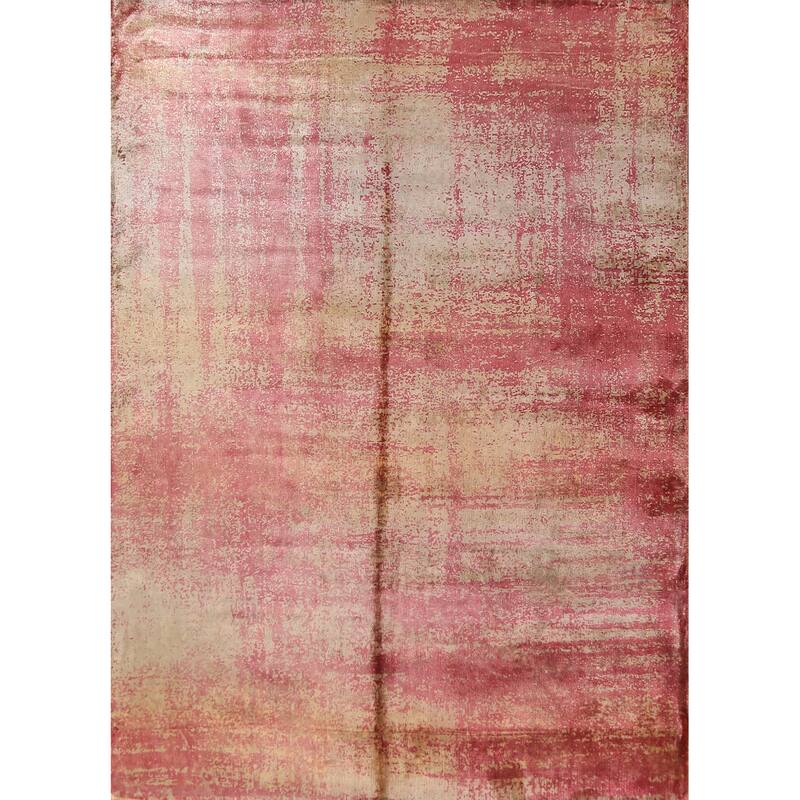 Contemporary Abstract Indian Area Rug Hand-Knotted Wool Carpet - 5'6"x 7'6"