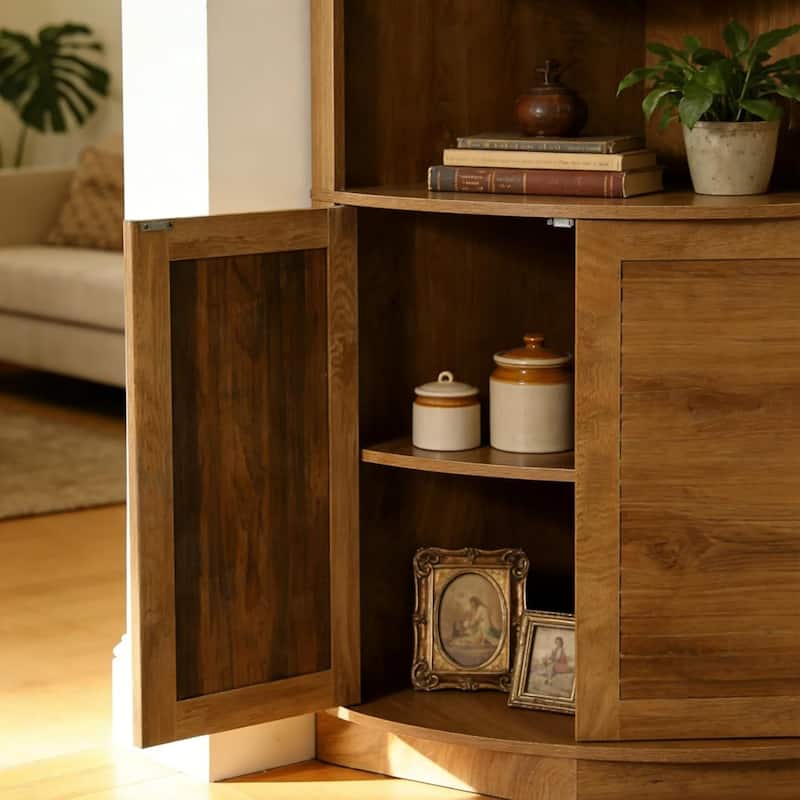 66.9-Inch Tall Corner Cabinet, 5-Tier Storage Cabinet with Fluted Doors & Open Shelves