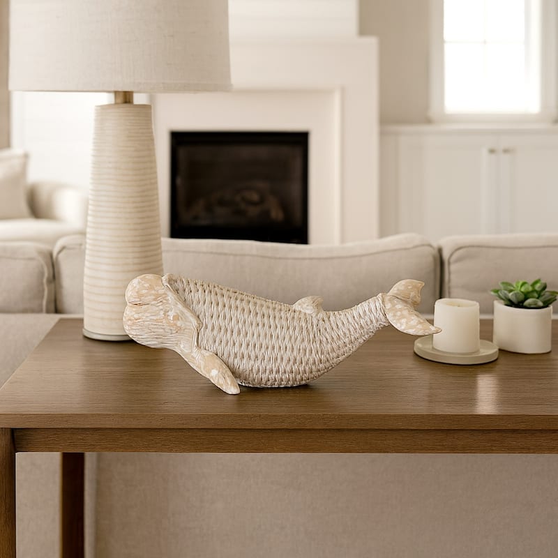 Modern Resin Whale Figurine Sculpture - 16", White & Brown - 16.0" - White - 16.0"