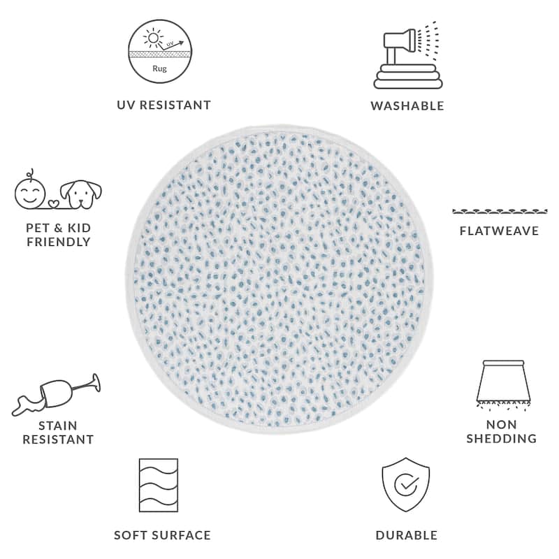 SAFAVIEH Courtyard Jantje Indoor /Outdoor Waterproof Patio Backyard Rug - 6'7" Round - Ivory/Blue
