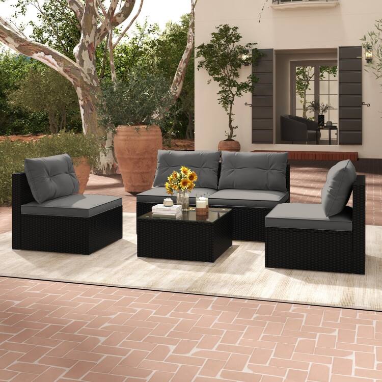 Stylish 5-Piece Outdoor Seating Set with Cushions and Table