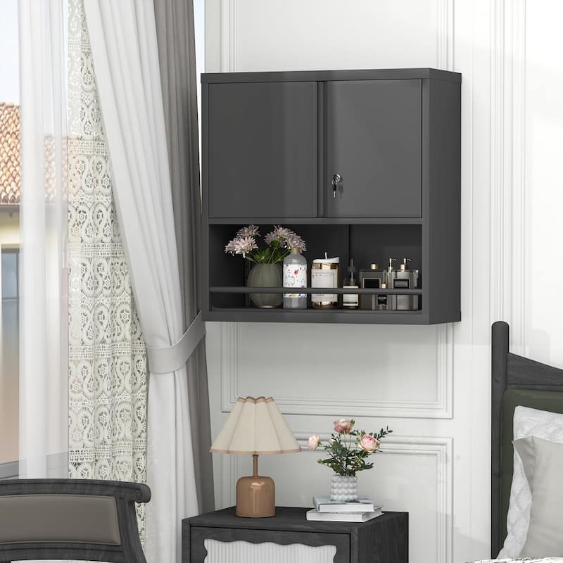 2 Doors Metal Storage Cabinet Kitchen Pantry Cabinet With Adjustable Shelves Tall Steel Cabinet Locker