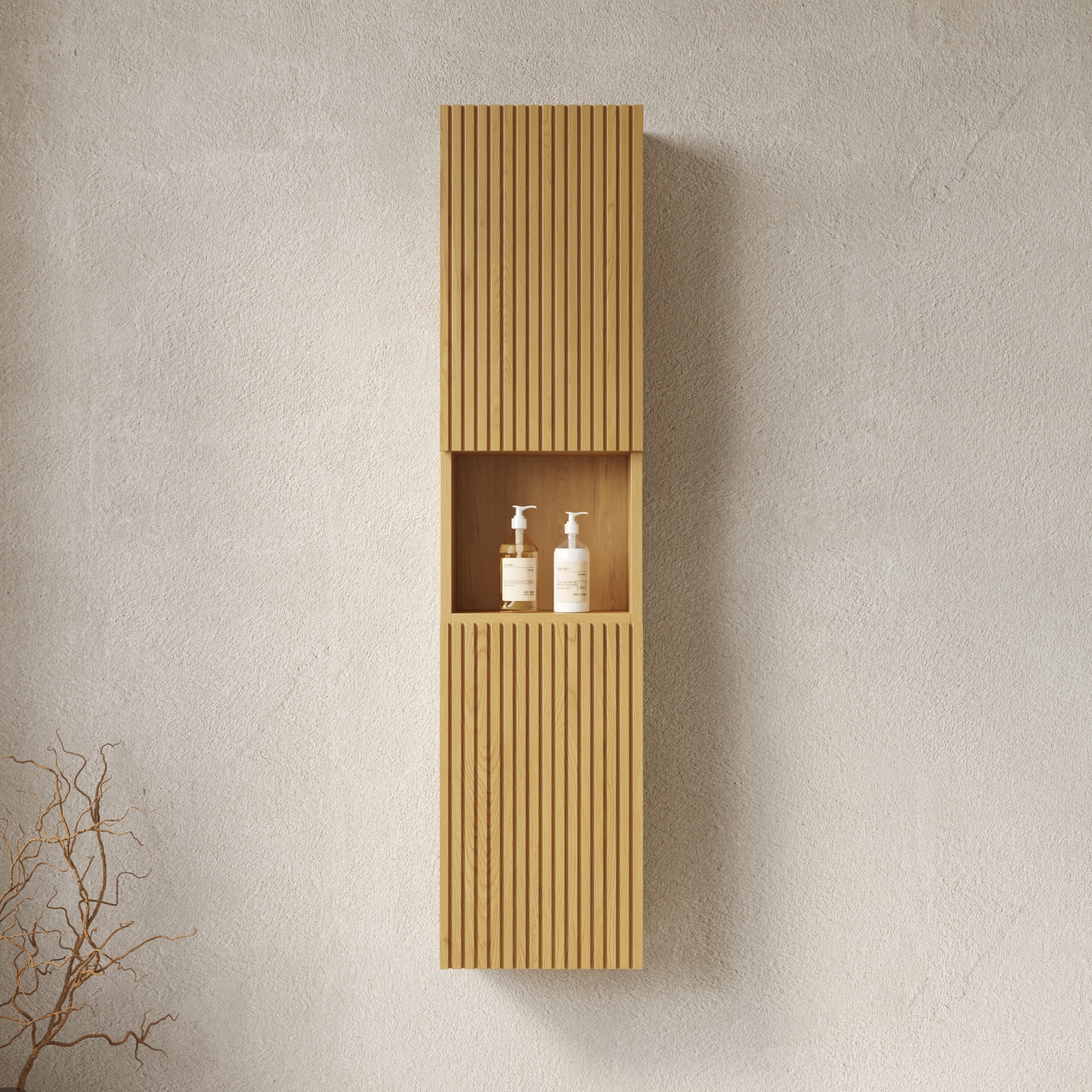 59 Inch Tall Wall Mounted Narrow Storage Cabinet with Doors and Shelves for Small Spaces