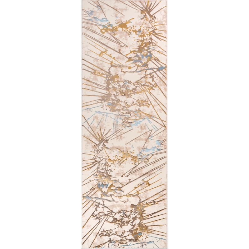 London Collection Cream/ Brown Abstract Area Rug - 2'8 x 7'8
