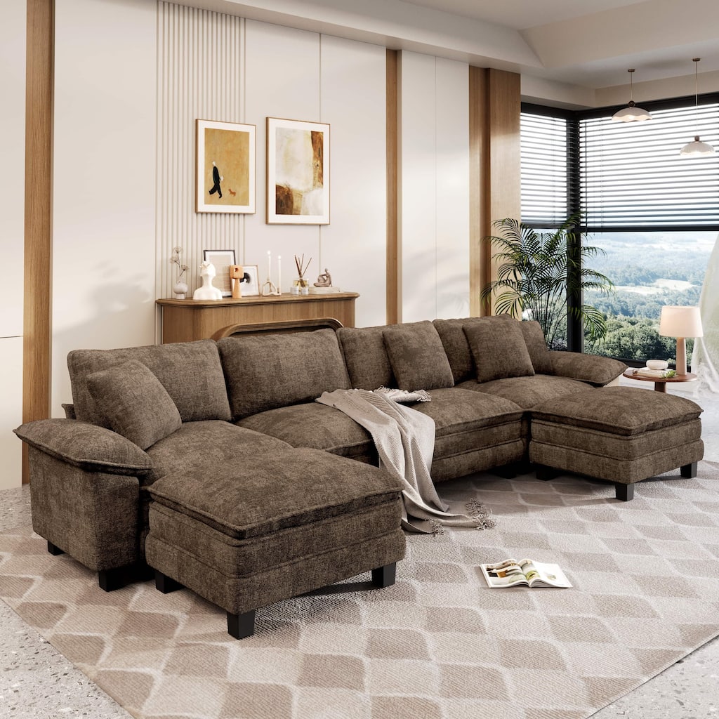 MAISON ARTS Modular Cloud Sectional Sofa, Comfy L- or U-Shaped Couch with Ottomans & Pillows, 4–6 Seat Living Room Sofa