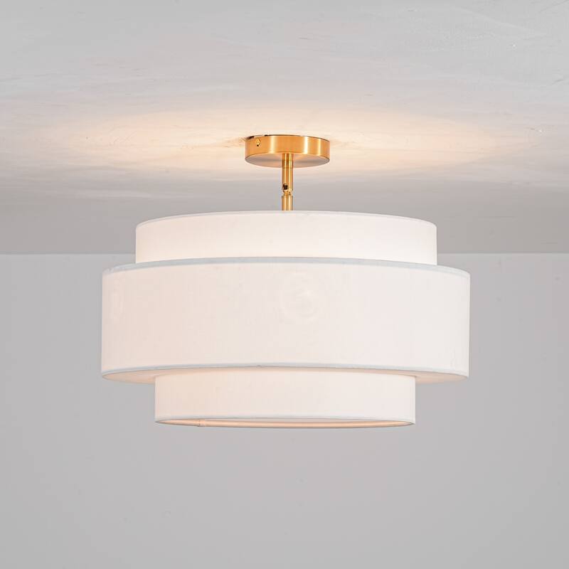 5-Light Modern Minimalist Neutral Fabric & Metal Drum Flush Mount Ceiling Light for Living Room - 5 Light - Beige