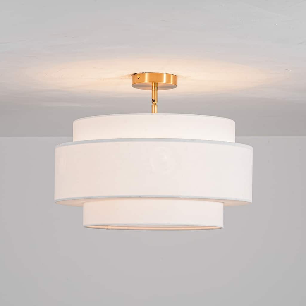5-Light Modern Minimalist Neutral Fabric & Metal Drum Flush Mount Ceiling Light for Living Room - 5 Light