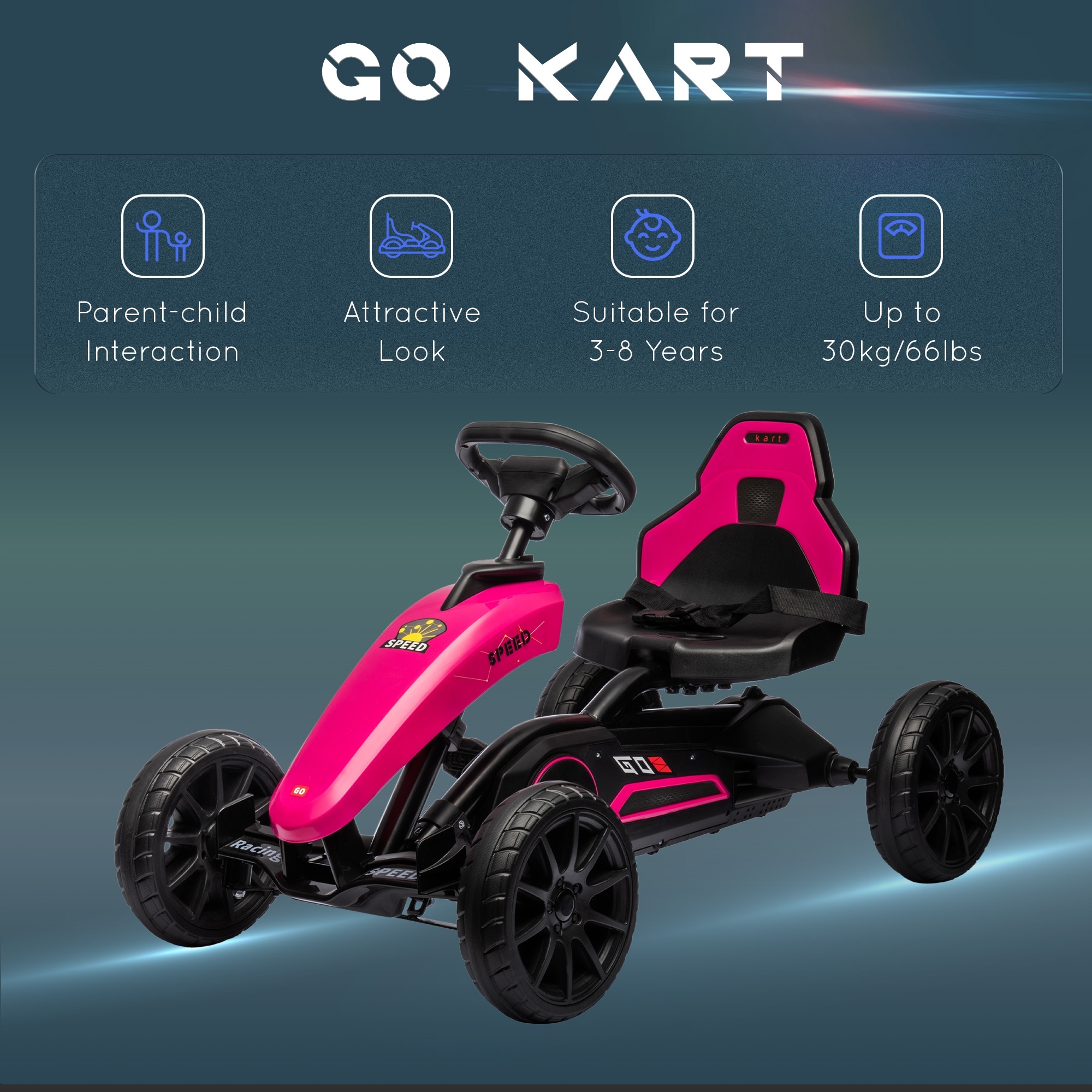 Pink Kids Pedal Go Kart, Comfortable & Fun for Ages 3-8 - buybuy