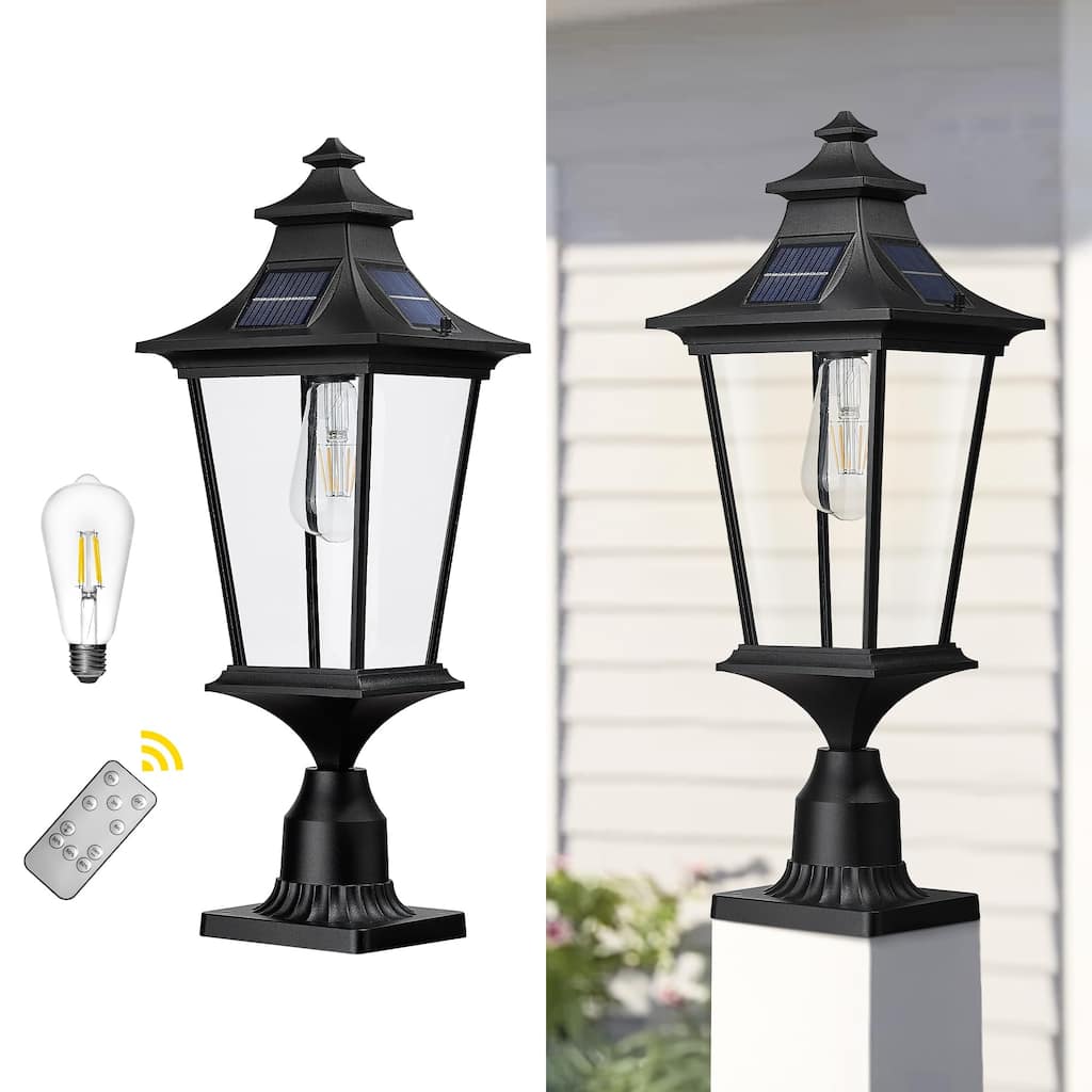 22 Inch Farmhouse Solar Lamp Post Light with Pier Mount