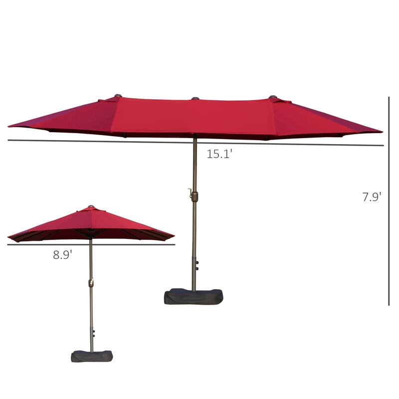 Outsunny Patio Umbrella 15' Steel Rectangular Outdoor Double Sided Market with base, UV Sun Protection & Easy Crank