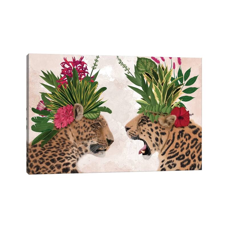 iCanvas "Hot House Leopards, Pair, Pink Green" by Fab Funky Canvas Print
