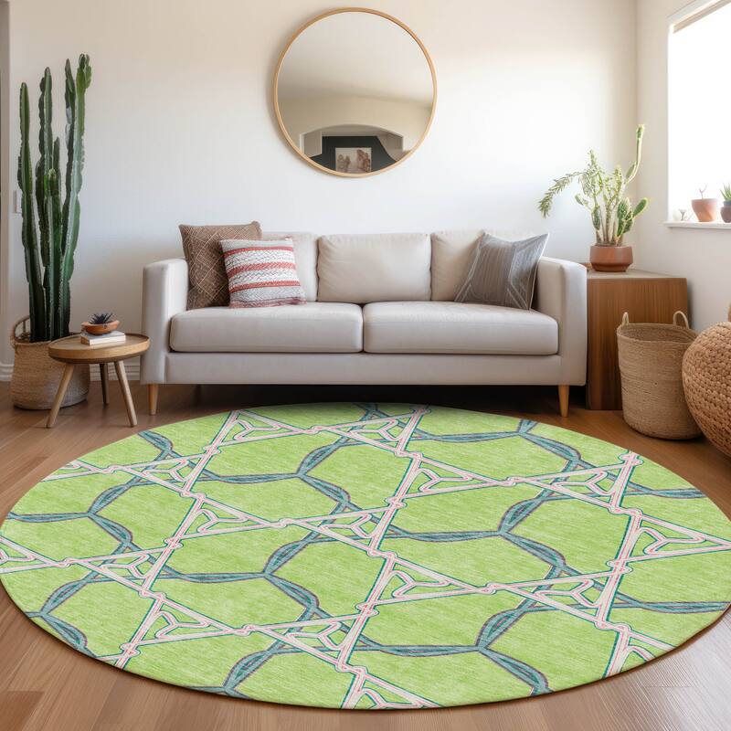 Premium Washable Super Soft Modern Tangle Mayfield Rug - Lime - 8' x 8'