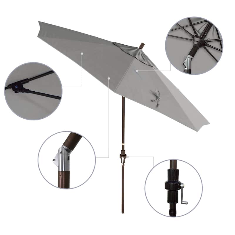 California Umbrella 9' Rd Patio Umbrella Bronze Aluminum Frame Fiberglass Ribs Crank Lift Collar Tilt Sunbrella