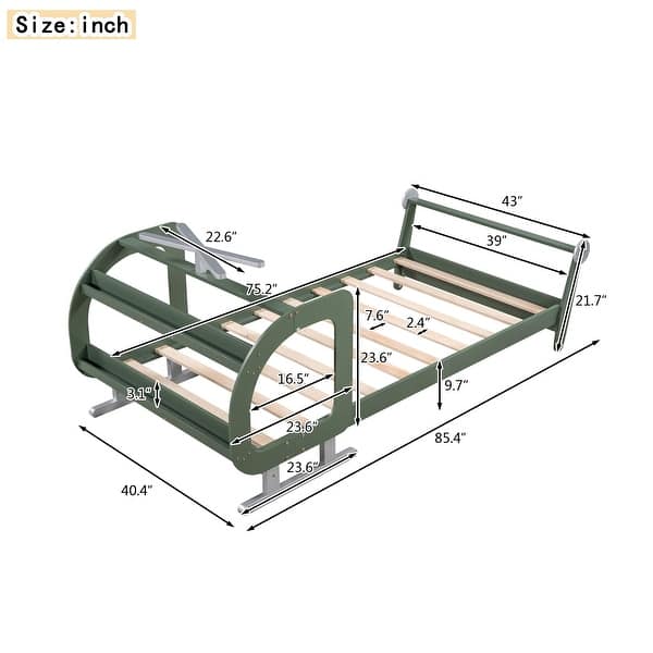 dimension image slide 1 of 2, Pine Wood Plane-Shaped Twin Size Platform Bed with Rotatable Propeller
