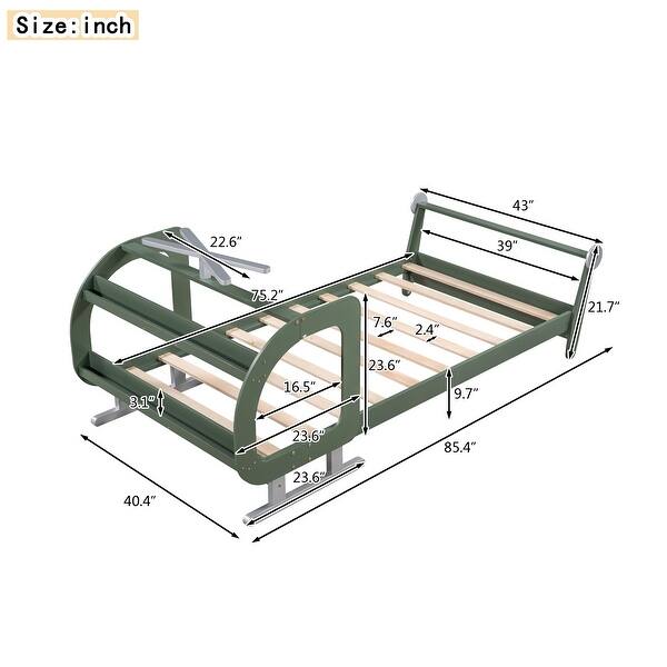 dimension image slide 1 of 2, Twin Plane-Shaped Bed with Functional Propeller and Storage Shelves