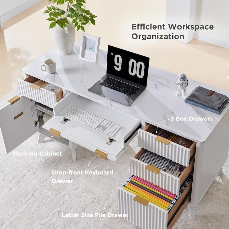 Modern Executive Desk with Charging Station, Home Office Computer Desk
