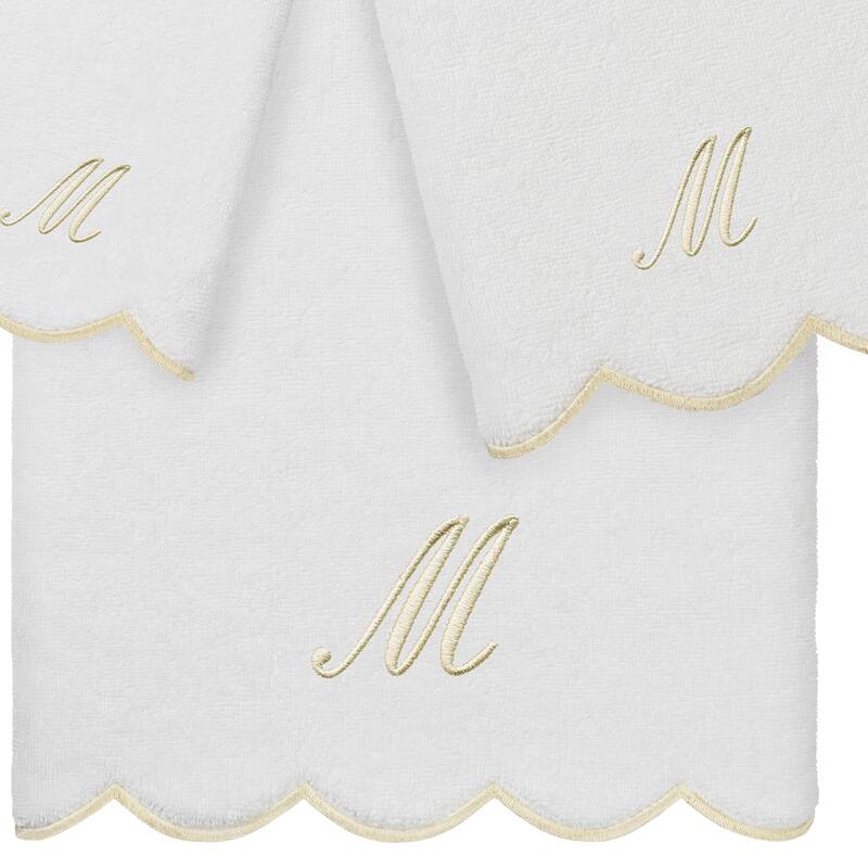 Authentic Hotel and Spa 100% Turkish Cotton Beige ADORNIA Scallop Personalized 3 Piece Towel Set - 3 Piece Set