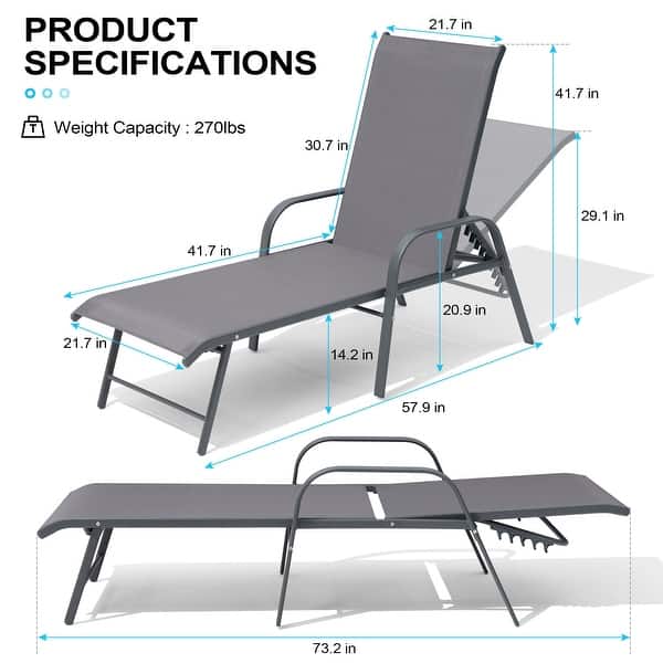 dimension image slide 2 of 9, Outdoor Patio Lounger Aluminum Adjustable Chaise Lounge Chairs with Arms (Set of 2/4) - See Picture