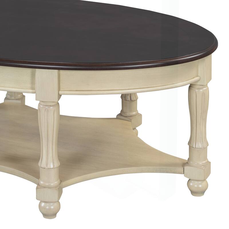Vintage Oval Coffee Table with Multiple Storage Options and Sturdy Construction