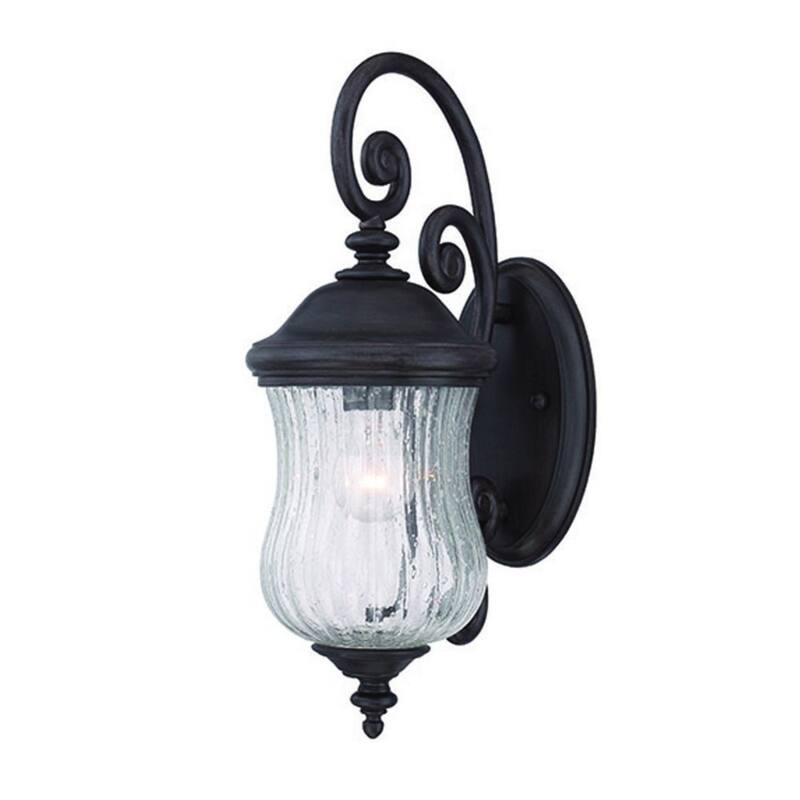 Matte Black Marble Outdoor Wall Light with Seeded Glass Hardwired, LED - 10” x 6.75” x 18” (D x W x H)