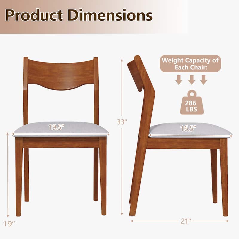 Gymax Wooden Dining Chair Set of 2 w/ Rubber Wood Frame Wide Padded