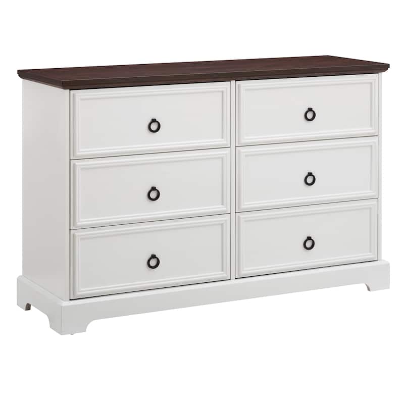 Bedroom Double Dresser, Multi-functiona Wood Storage Cabinet, Accent Cabinet with 6 Storage Drawers and Metal Handles